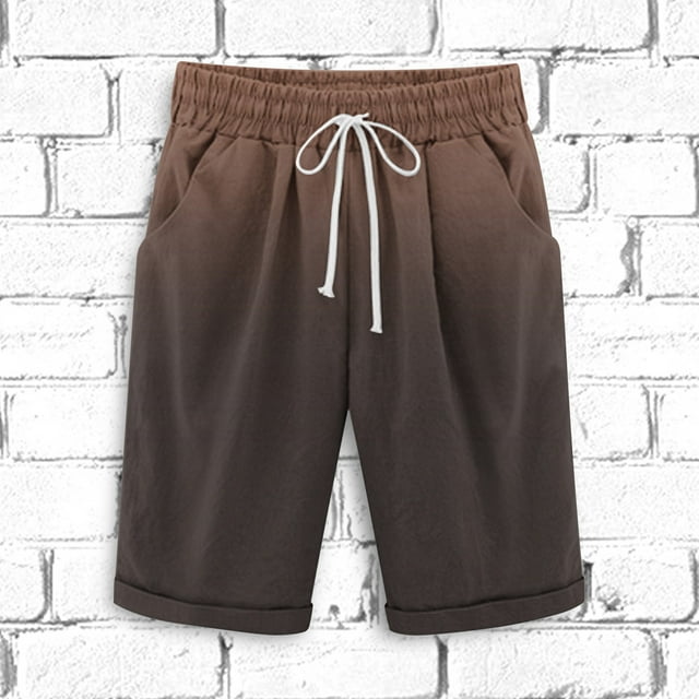 AherBiu Plus Size Shorts for Men Trendy Gradient Shorts with Pockets Summer Causal Linen Cotton Shorts