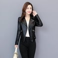 thumbnail image 4 of ZHAOCHENG Chaqueta de cuero genuino para mujer, de corte ajustado y corto, para primavera y otoño de 2024, de piel de oveja, de motociclista., 4 of 5