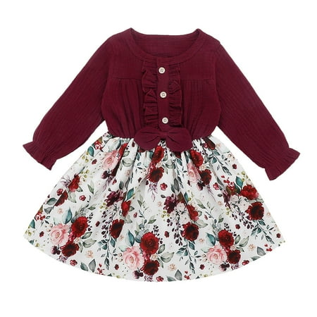 

Little Girls Dresses Toddler Kids Baby Floral Print Ruffle Princess Party Dress Clothes Outfits