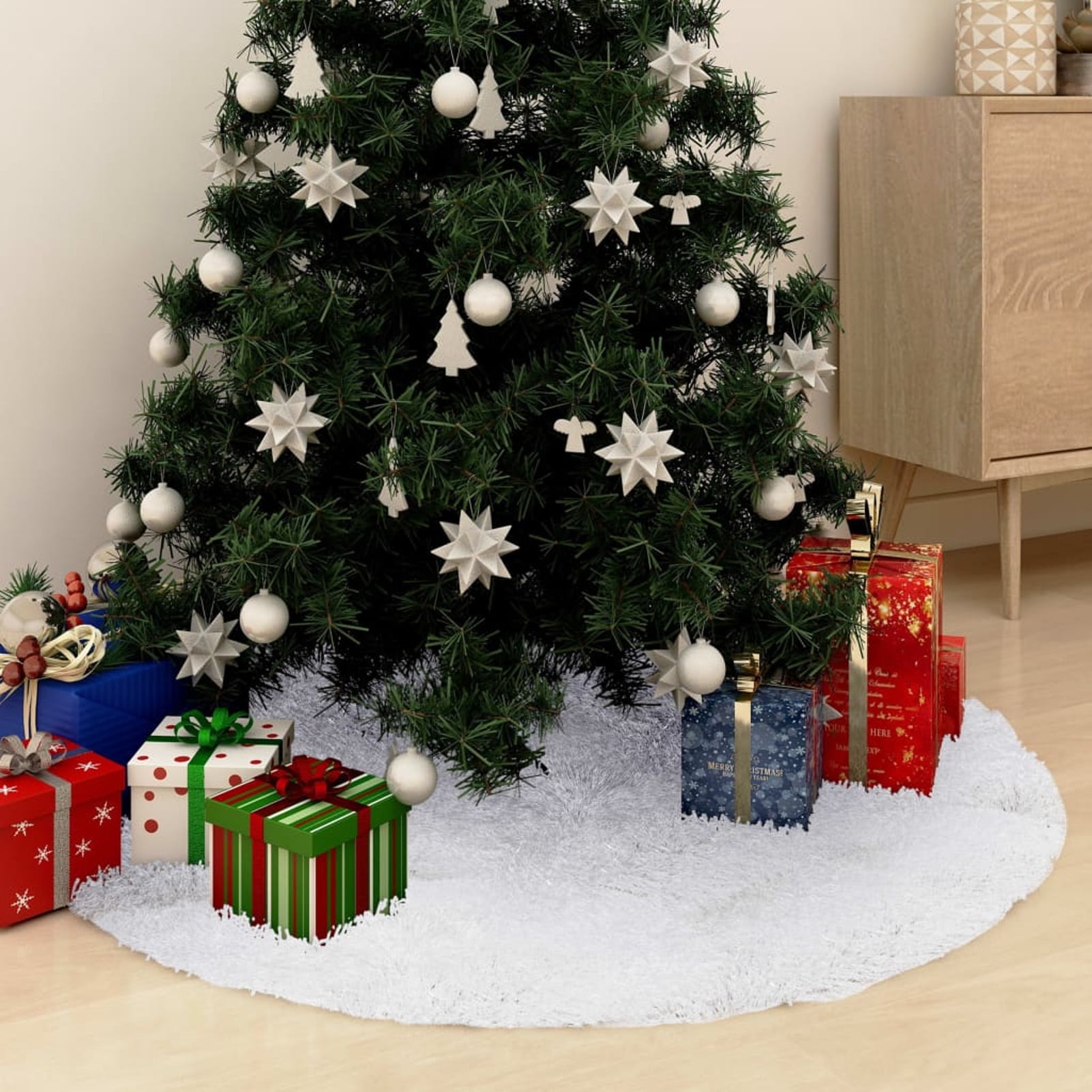 Details about   White Christmas Tree Skirt Base Faux Fur Xmas Floor Mat Ornaments Decoration 