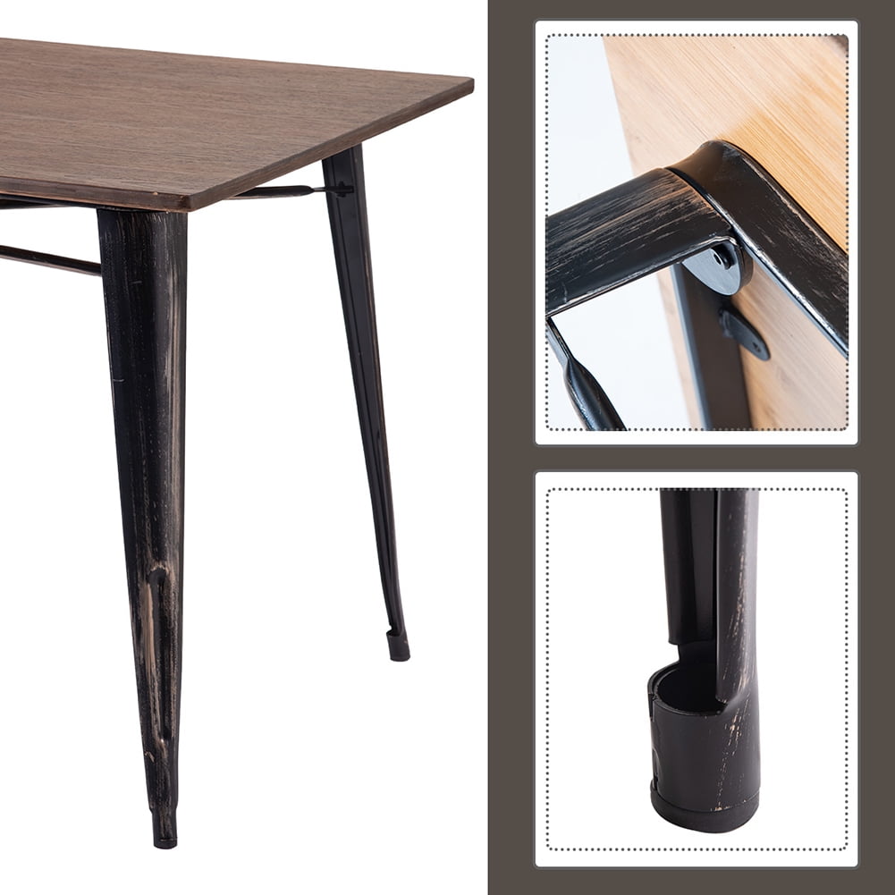 Lowestbest Antique Rectangular Dining Table with Metal Legs, Distressed Black Lowestbest Antique Rectangular Dining Table with Metal Legs, Distressed Black