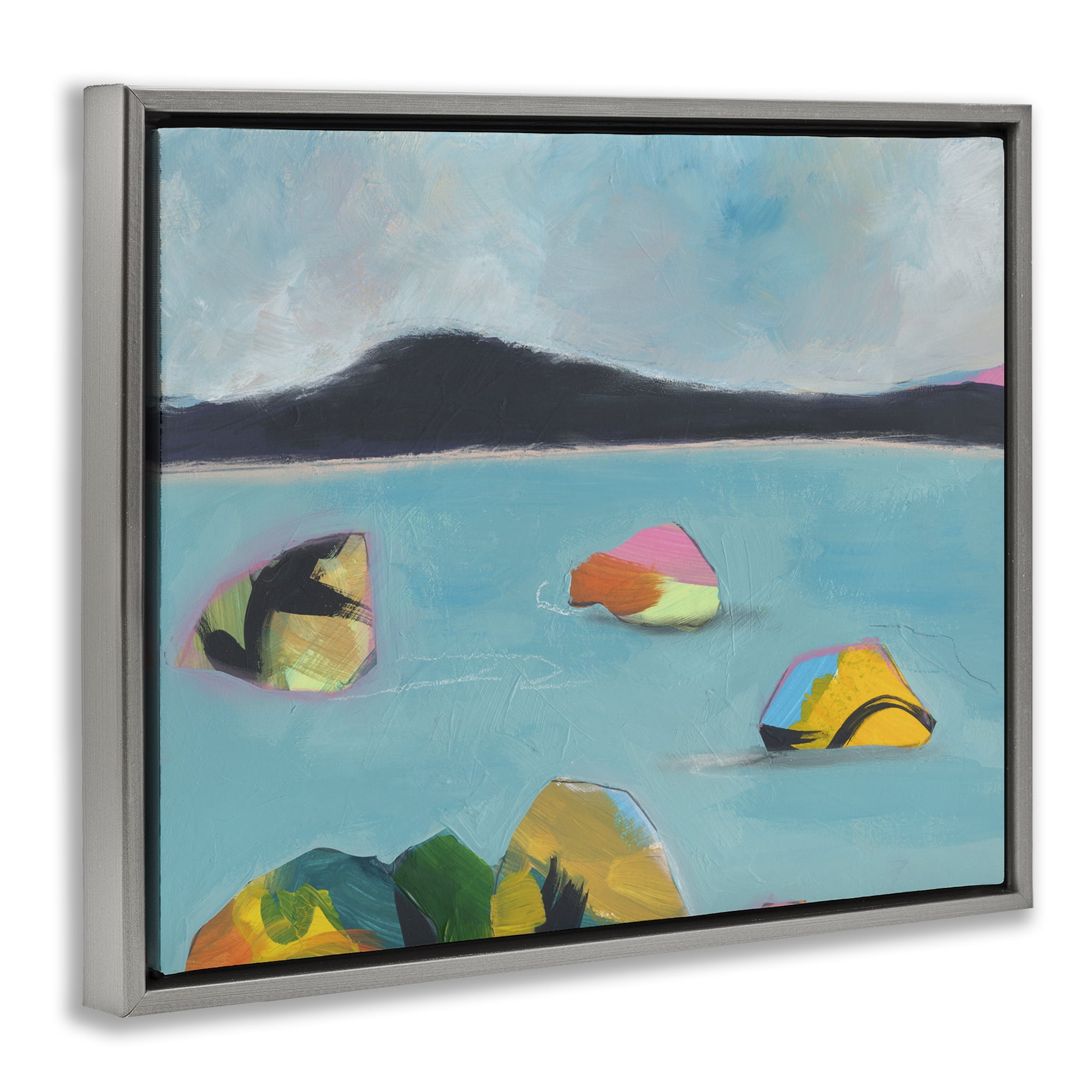 Stupell Industries Abstract Sea Buoys Landscape & Nature Painting Gray Floater Framed Canvas Art Print Wall Art, 21 x 17
