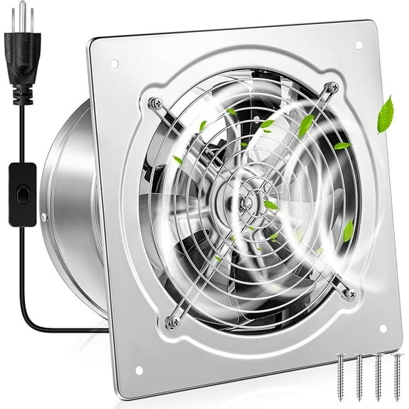 8 Inch Exhaust Fan 576 CFM Kitchen Exhaust Fan with Switch Small Exhaust Fan Bathroom Potable Plug in Garage Exhaust Fan with Damper for Shop, Smoking Room, Industrial Ventilation Use, Silver