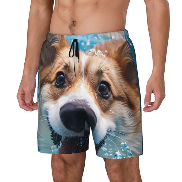 Fotbe Sea Swimming Corgi Traje de Baño para Hombre – Shorts de Natación de Secado Rápido con Forro y Bolsillos-Large