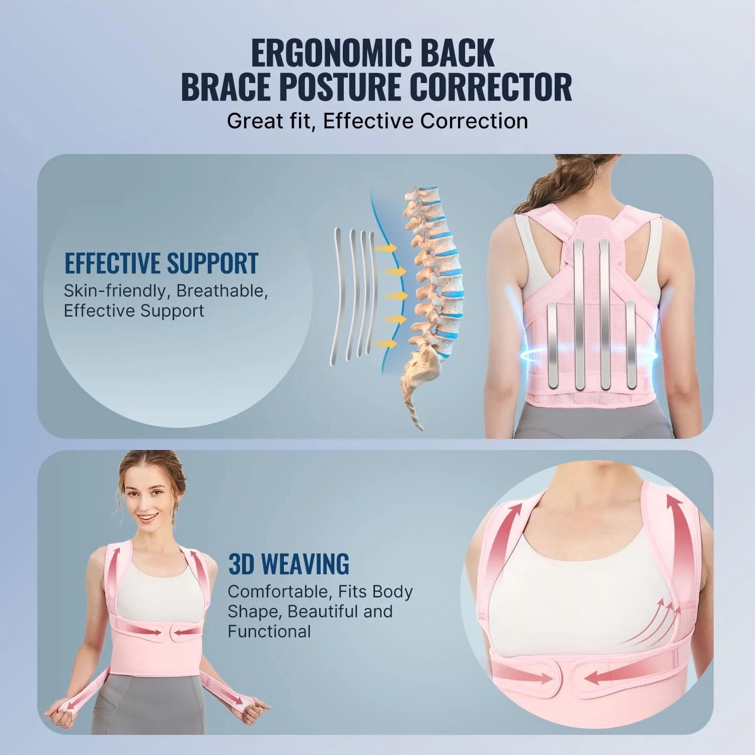 Back Brace Posture Corrector for Women, Back Straightener Posture Corrector, Scoliosis and Hunchback Correction, Back Pain, Spine Corrector, Support, Adjustable Posture Trainer,Pink Small