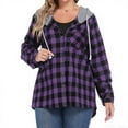 thumbnail image 4 of Kilaqueen Womens Plaid Flannel Shacket Casual Button Down Long Sleeve Hooded Jackets Coats Fall Oversized Baggy Shirts Outerwear, 4 of 5