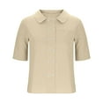 thumbnail image 5 of Fesfesfes Women's Fashion Tops Solid Color Chest Pocket Stand Collar T-shirt with Double-Button Placket Casual Trendy Blouse Clothes(Beige,M), 5 of 8