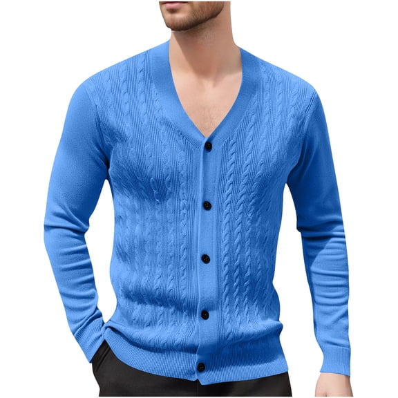 qelini Mens Knitted Cardigan Long Sleeve V Neck Knitted Coats Solid Button Down Jackets Trendy Fall Outerwear
