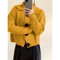 thumbnail image 5 of Women Open Front Knit Sweater Long Sleeve Cardigan Sweater Casual Loose Button Lapel Cardigan Coat Yellow 4XL, 5 of 8