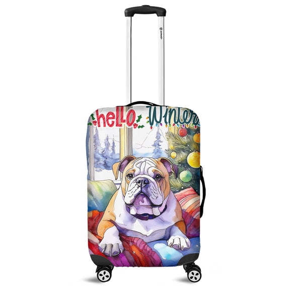 Watercolor Hello Winter Bulldog Chill Christmas Welcome Travel Luggage Cover Dog Lover Gifts Idea Suitcase Dust Protective Decor - 00016