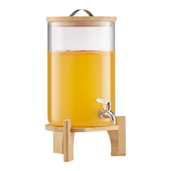 VEVOR 2.2 Gallon Glass Beverage Dispenser with Wooden Stand & Leakproof Stainless Steel Spigot, Countertop Drink Dispenser for Parties, Iced Tea Lemonade Juice Water Sangria Serving Jar
