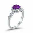 thumbnail image 3 of Floral Art Engagement Ring Round Amethyst CZ 925 Sterling Silver size 9, 3 of 4