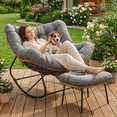 thumbnail image 4 of Pirecart Outdoor Papasan Rocking Chair Set of 2 with Ottoman, Patio Lounge Chair with Comfy Cushion, Dark Gray, 4 of 10