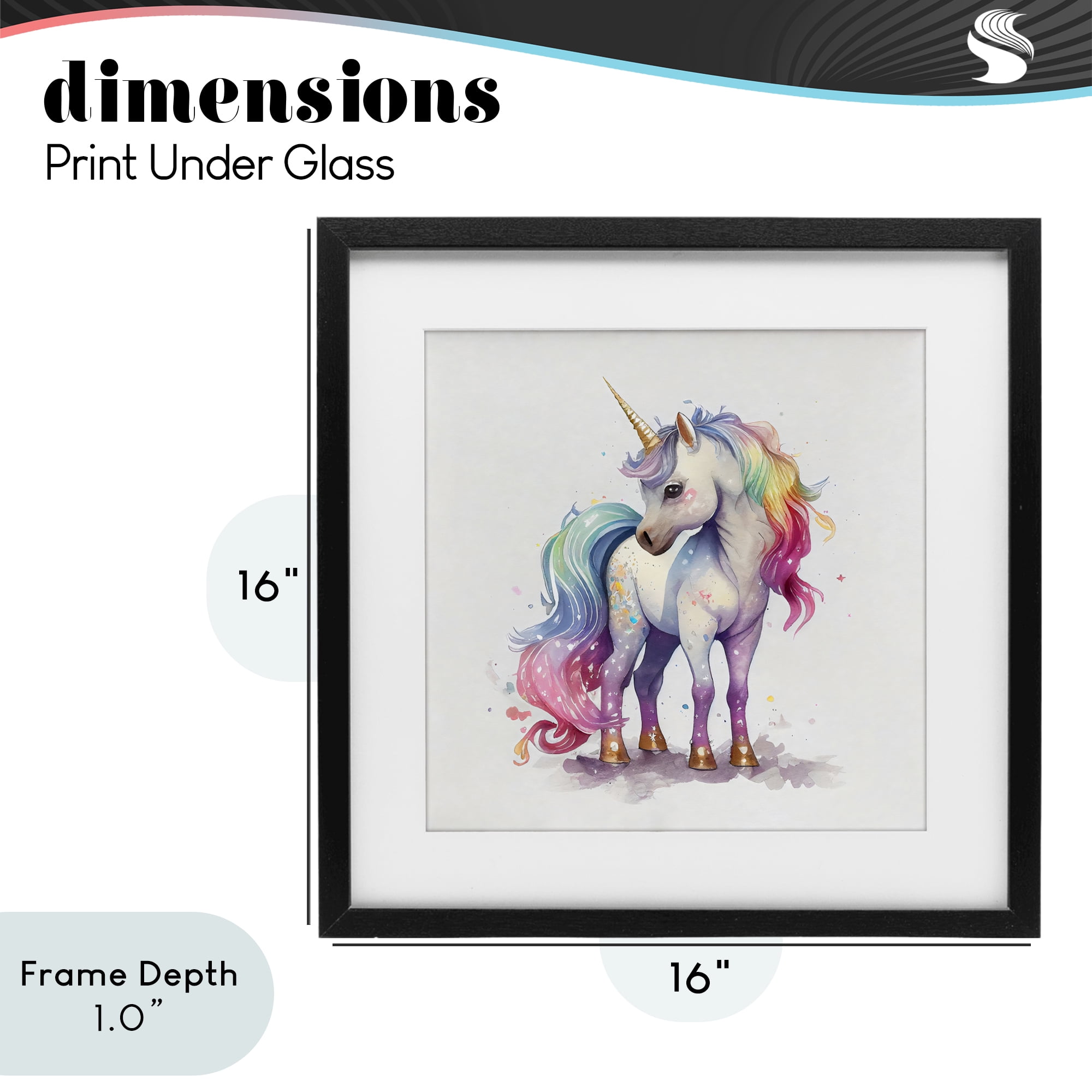 Stupell Industries Watercolor Unicorn & Rainbow Mane Black Framed Print Under Glass, design by Creative Studio