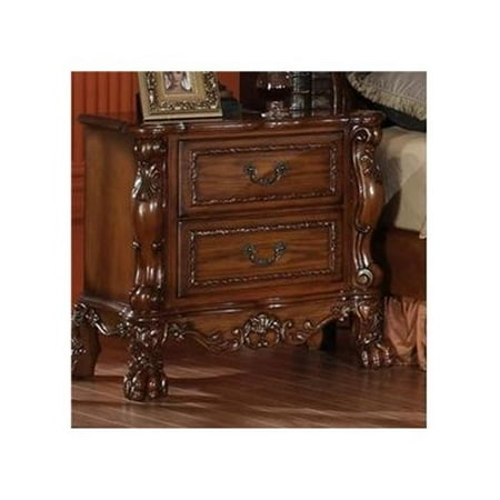 Oak Wood Veneer 2 Drawer (Acme Furniture 12143 Dresden 32 in. Traditional Nightstand with Two Drawers, Carved Elements, Solid Wood with Veneers Construction, Dovetail Construction, in Cherry)