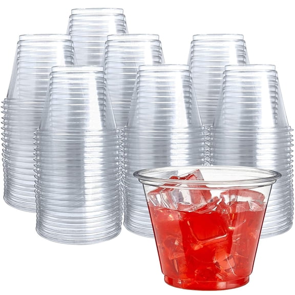 Prestee 500 Clear Plastic Cups, 9oz Plastic Cups - Clear Disposable Cups, PET Clear Cups, Plastic Water Cup, Plastic Wine Glasses, Clear Plastic Party Cups, Bulk Plastic Tumblers for Christmas Holiday