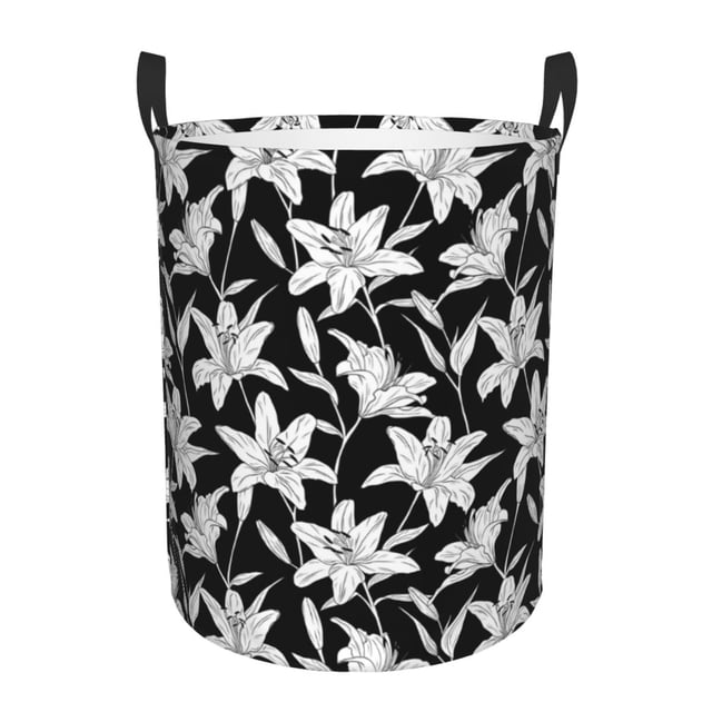 Balery Lilies Flowers Cesta de ropa redonda con asas, impermeable, independiente, para ropa, juguetes, dormitorio y familia-Medium