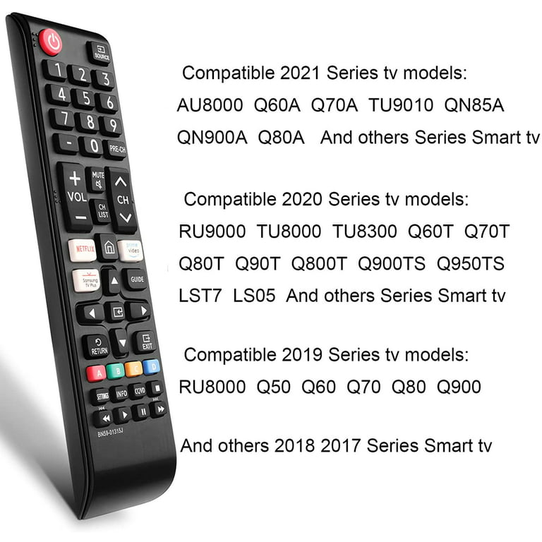 Universal Remote-Control for Samsung Smart-TV, Remote-Replacement of HDTV  4K UHD Curved QLED and More TVs, with Netflix Prime-Video Buttons