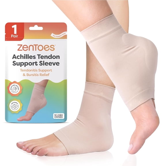 ZenToes Achilles Tendon Compression Sleeve with Heel Padding, Beige, 1 Pair
