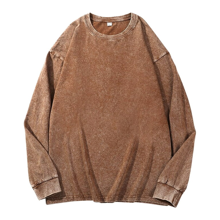 YNGKMEA Oversized T Shirts for Men Long Sleeve Retro Distressed