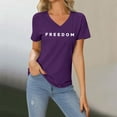 thumbnail image 2 of Freedom T Shirt Women V Neck Short Long Sleeve Letter Prints Basic Top Fashion Tee Breathable Stretch Classic Casual Loose Fit Daily Wear, 2 of 5