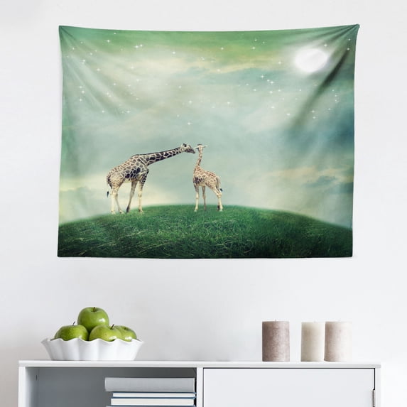 Giraffe Tapestry, Mom Giraffe in Rainbow Colors Abstract Art Surrealist Image of Animal, Fabric Wall Hanging Decor for Bedroom Living Room Dorm, 2 Sizes, Multicolor, by Ambesonne