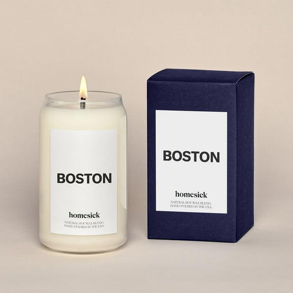 Homesick Premium Scented Candle, Boston - Scents of Orange, Tea, Nutmeg, 13.75 oz, 60-80 Hour Burn, Natural Soy Blend Candle Home Decor, Relaxing Aromatherapy Candle