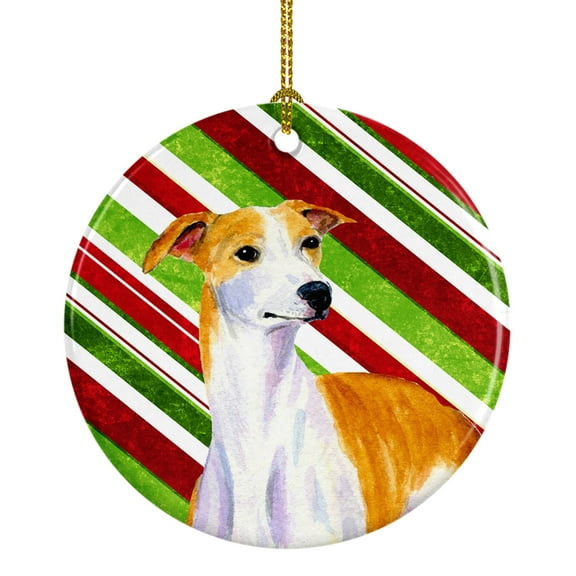 Carolines Treasures LH9238-CO1 Whippet Candy Cane Holiday Christmas Ceramic Ornament 3 in multicolor