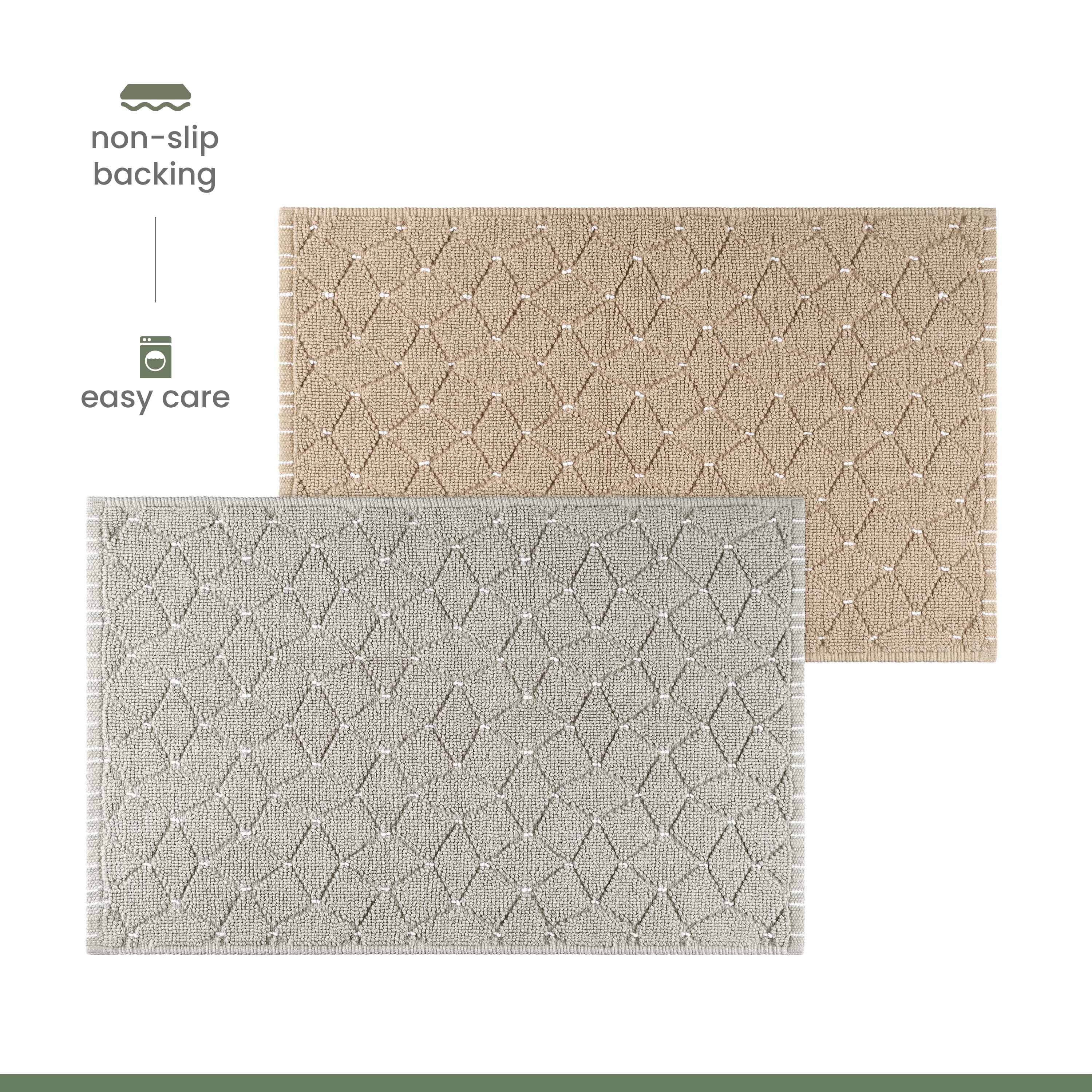 Martex Restore Geometric Cotton Bath Rug, 20" x 32", Diamond Grey