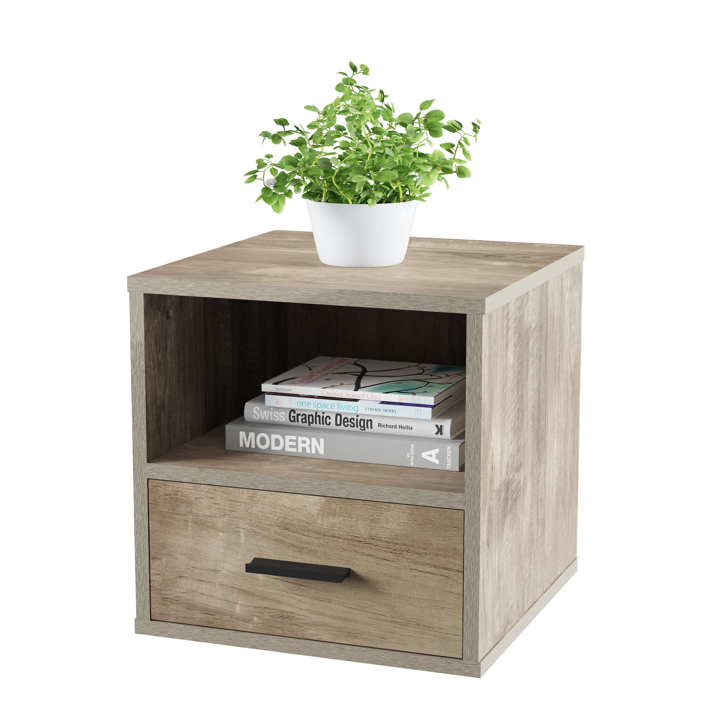 Lavish Home End Table Cube with Drawer, Gray