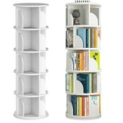 IAJXWI 5 Tier Wooden Rotating Bookcase, 360° Revolving Display Rack with 20 Shelves, Corner Bookshelf Tower for Home, Study, Office