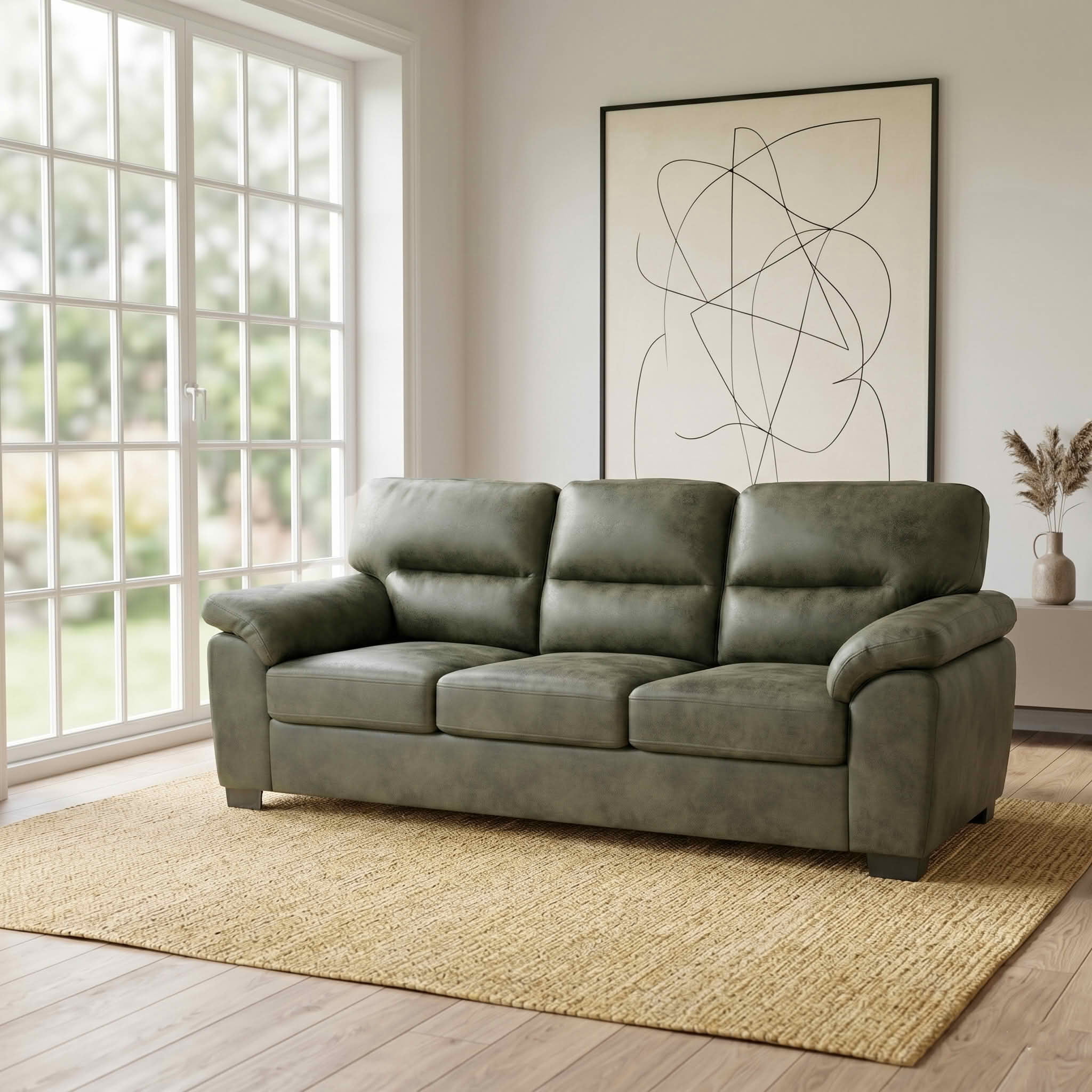 MAYEERTY 81 Inch Modern 3‑Seater Upholstered Sofa, Comfy Couch with Padded Armrests, Black Legs for Living Room