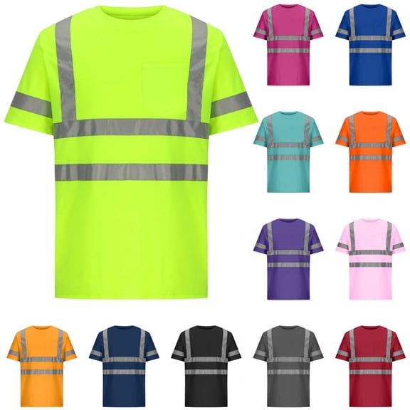 lcziwo High Visibility Safety Shirts Unisex Plus Size Reflective Short Sleeve T Shirt with Pocket Outdoor Breathable Construction Workwear, Green, XXXXXL