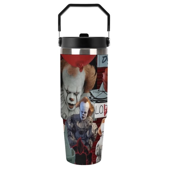 30oz Tumbler with Handle And Flip Straw Lid Pennywise Stainless Steel Bottle Double Wall Insulated Travel Coffee Mug
