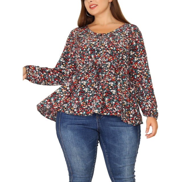 Blusa peplum de mujer de talla grande GRACE & GRANDEUR con cuello en V y botones 4X Negra