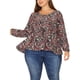 thumbnail image 1 of Blusa peplum de mujer de talla grande GRACE & GRANDEUR con cuello en V y botones 4X Negra, 1 of 1