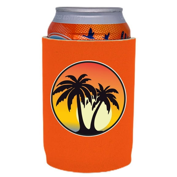 Palm Tree Sunset Neoprene Full Bottom Can Coolie (Orange)