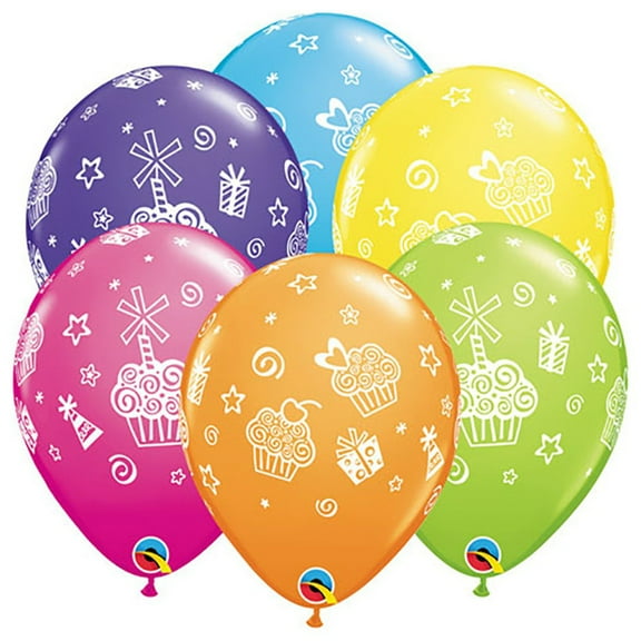 11 inch Qualatex Cupcakes & Presents (6 Pk) Latex Balloons (6 Pack) - Party Supplies Decorations