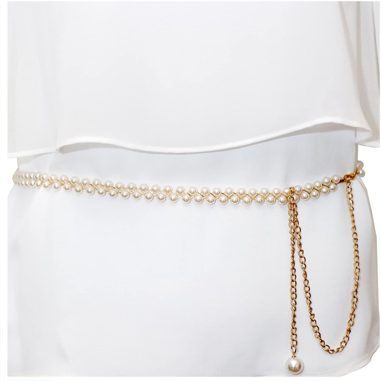 eVogues Plus Size Adjustable Pearl Chain Link Waist Belt 181020