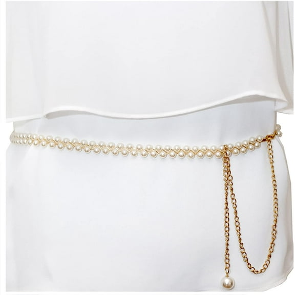 eVogues Plus Size Adjustable Pearl Chain Link Waist Belt 181020