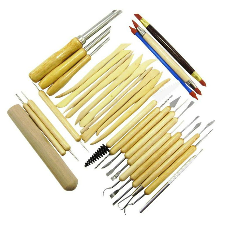 6 Pcs Pottery & Clay Sculpting Tools, Double-Sided, Smooth Wooden Handles