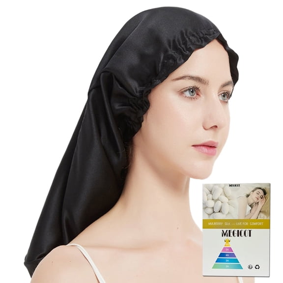 LQCrafK 100% Mulberry Long Silk Sleep Cap, 20.47" Hair Care Bonnet for Long Natural Hair Curly Hair Care