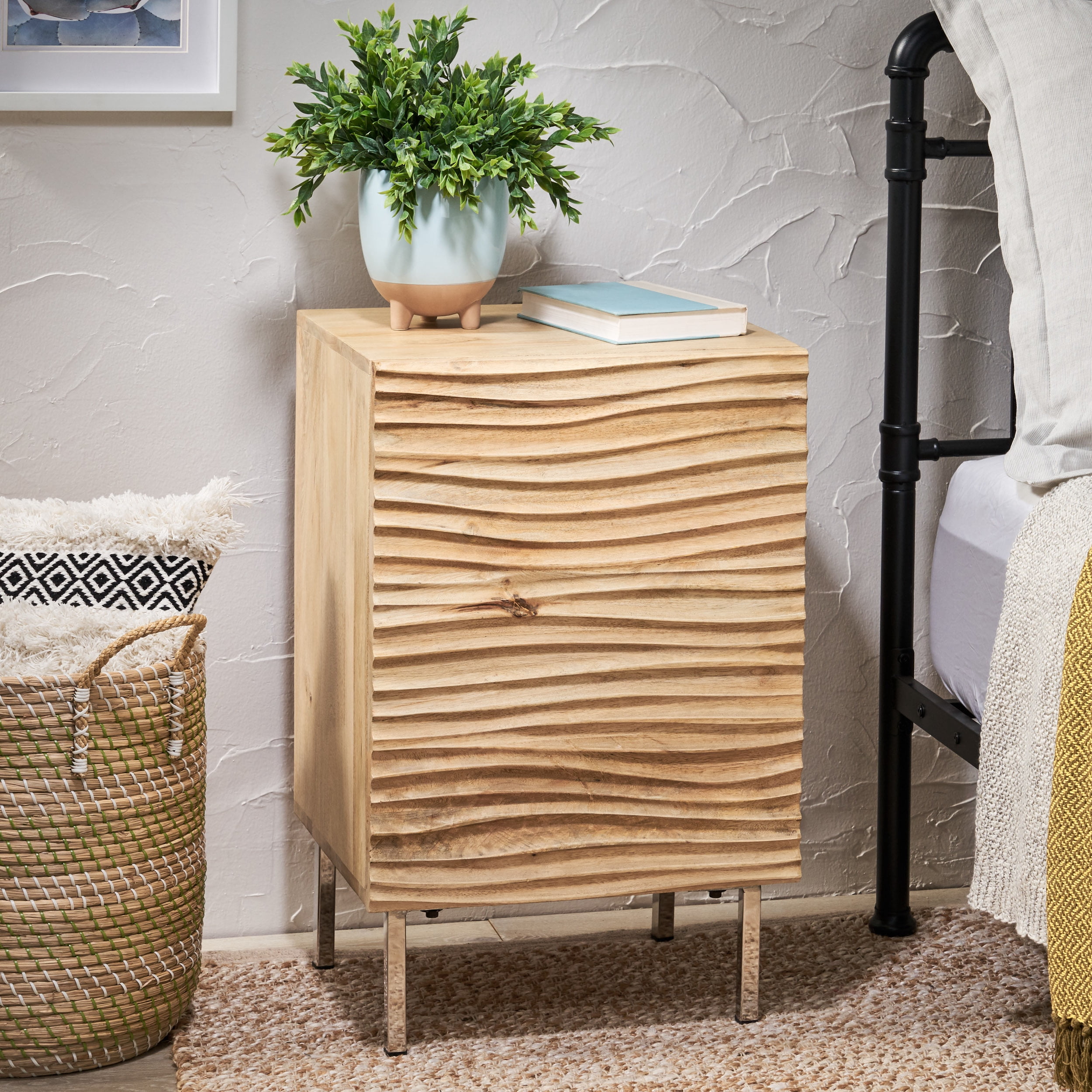 Noble House Victoria Mango Wood and Iron Side Table, Natural