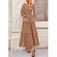 thumbnail image 4 of Vestido PRETTYGARDEN Maxi con Escote Cuadrado Fruncido y Mangas Largas en Caqui Talle S, 4 of 8