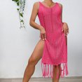 thumbnail image 5 of Brilliant Beach Cover up Womens Bathing Suit Crochet Cover Ups Bikini Swimsuit Loose Tassels Coverup Sexy Dress Sleeveless Tank Hollow Out(Pink,One size), 5 of 5