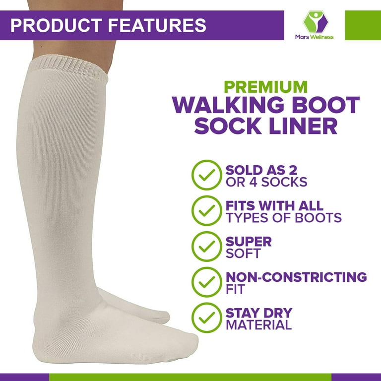 Walking Boot Sock Liner - High Top Tall Cam Walker Boot - Premium Soft  Fabric - 19 Inch - 2 Socks 