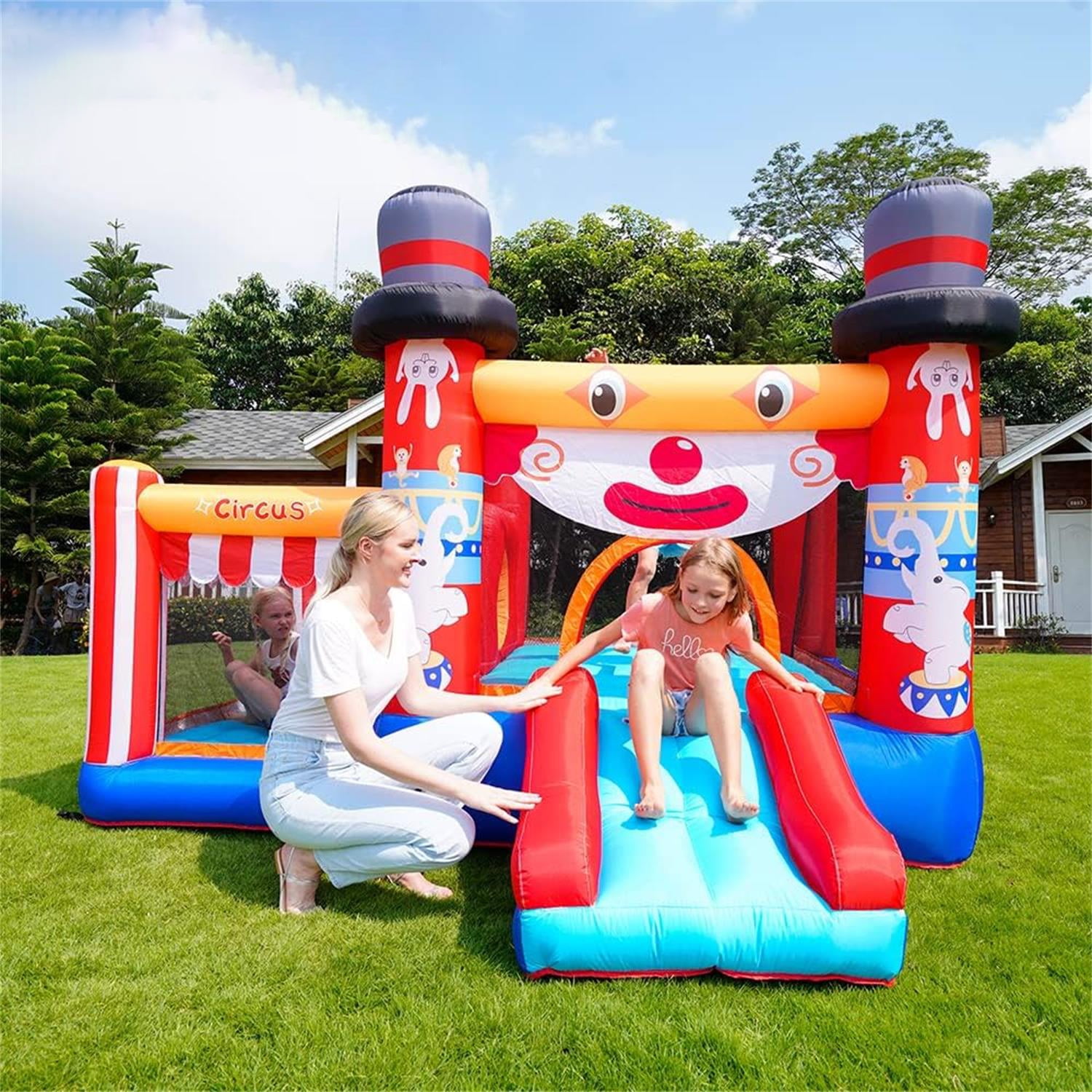 CIPACHO Inflatable Bouncer Castle for Kids, Jumping Bouncy House Slide with Blower, Bouncing Area and a Slide, Cute Clown Theme