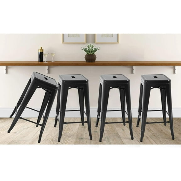 WYGMAV Backless Stackable Outdoor Bar Stools - Set of 4, Black