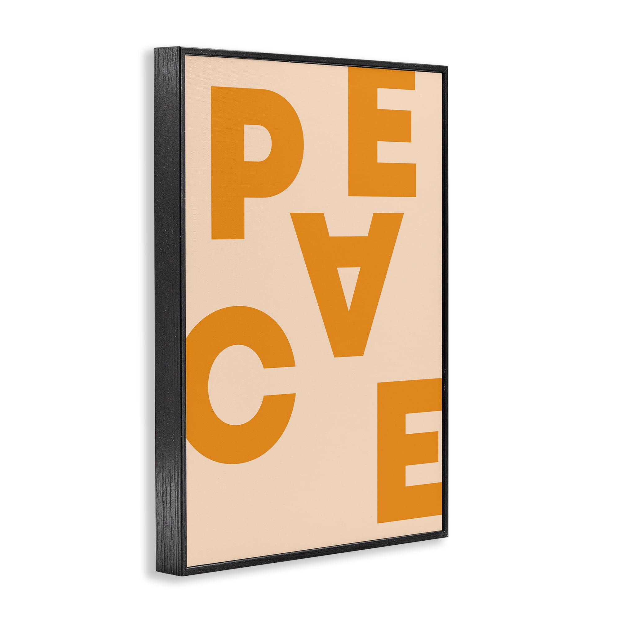 Stupell Industries Peace Orange Typography Typography Painting Black Framed Art Print Wall Art, 16 x 24
