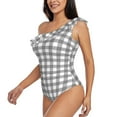 thumbnail image 2 of Easygdp Gray Checkboard Women's One Shoulder Ruffle Monokini Bathing Suits with Removable Chest Pad, Quick Drying - Medium, 2 of 8